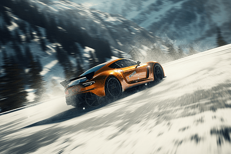 赛车行驶在雪地上图片