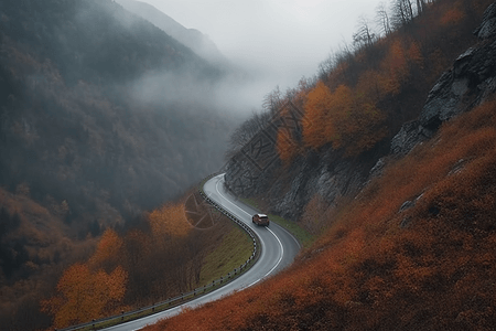 行驶在山路上的汽车高清图片