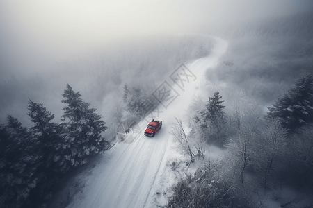 在寒风中遇见汽车行驶在雪地中背景