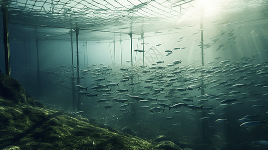 可持续捕鱼养鱼场概念图图片