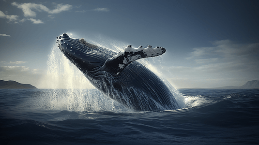 头鲸突破水面的照片图片