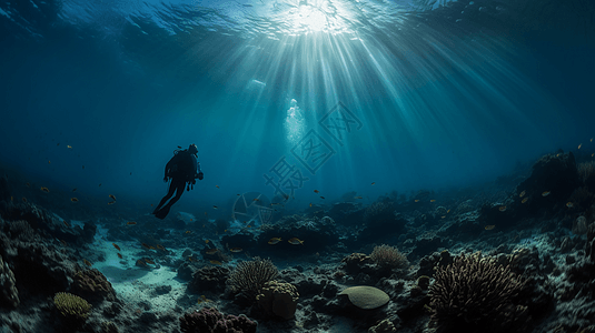 海洋世界潜水员探索海洋背景