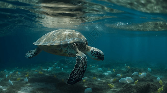 海龟在海洋中游泳场景图片