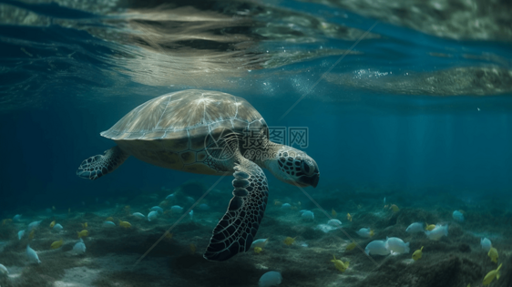 海龟在海洋中游泳场景图片