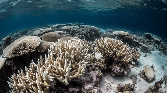 浅水中漂白珊瑚礁的图片
