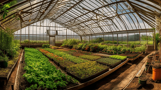 室内温室的全景农场图片