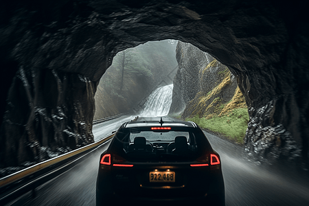 行驶在隧道中的轿车背景图片