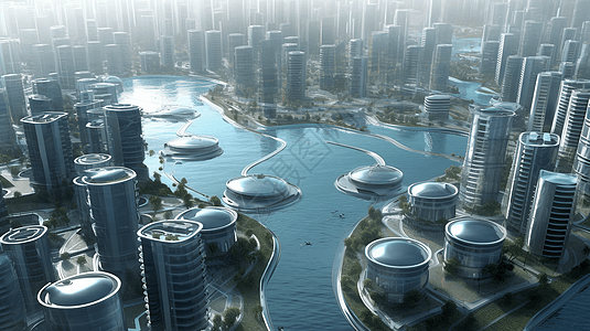 未来城市海洋发电场景图片