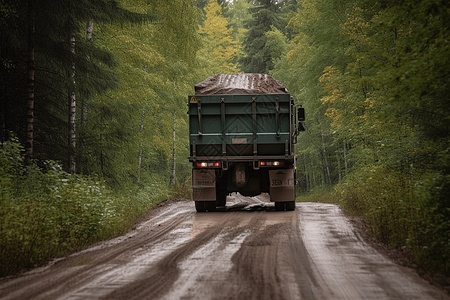 生物质卡车在森林中运输场景背景图片