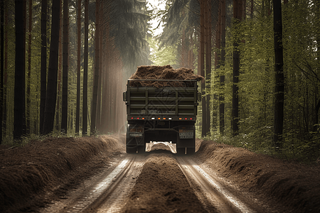 生物质卡车在森林中运输物料图片