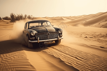 沙丘里的汽车图片