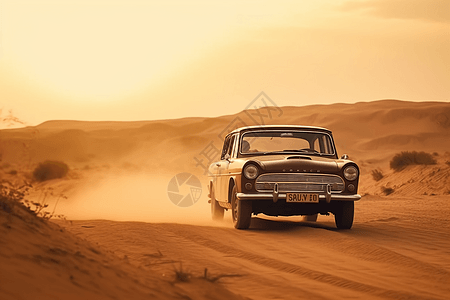 沙漠道路上的汽车图片