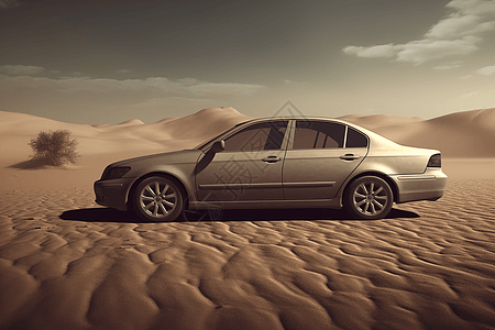沙漠里停留的汽车图片