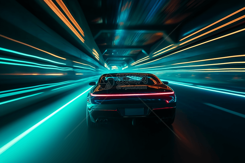 霓虹灯的城市隧道图片