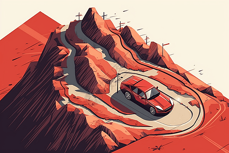 山坡岩石上的汽车图片