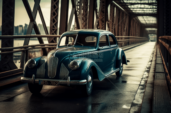 城市桥上的古董车图片