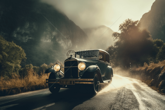 古董车行驶在路上图片