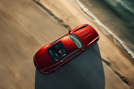 沙滩上的红色汽车图片