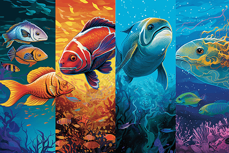海洋生物种类鱼类创意插图图片