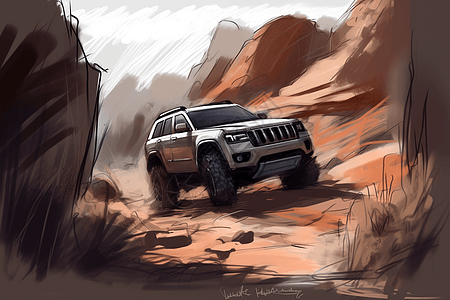 岩石沙漠中的汽车图片