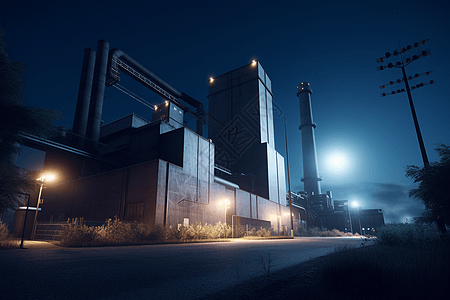生物质发电厂夜晚场景图图片