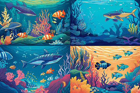 海洋生物种类绘画插图图片