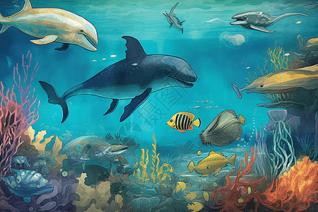 海洋生物种类平面插图图片