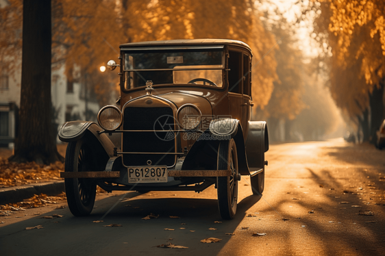 古董汽车行驶的街道图片