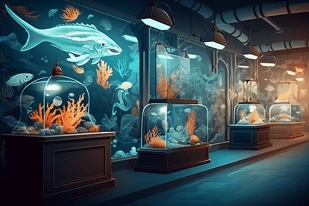 海洋生物展览馆创意插图图片