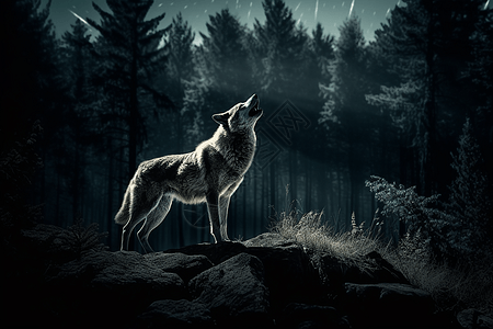 对着月亮嚎的狼图片