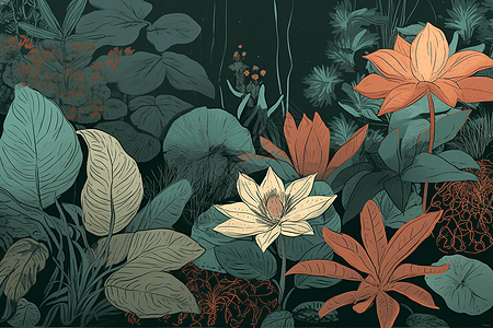 突出植物的美丽和多样性平面插图背景图片