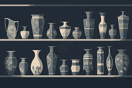 古代花瓶玻璃架子平面插图图片