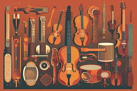不同文化的乐器平面插图图片