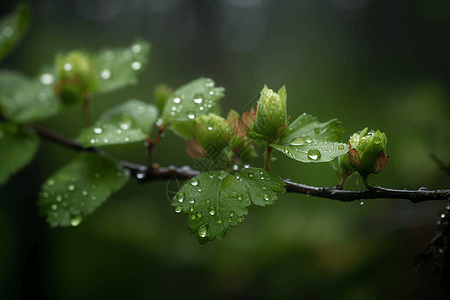 树叶上的水滴图片