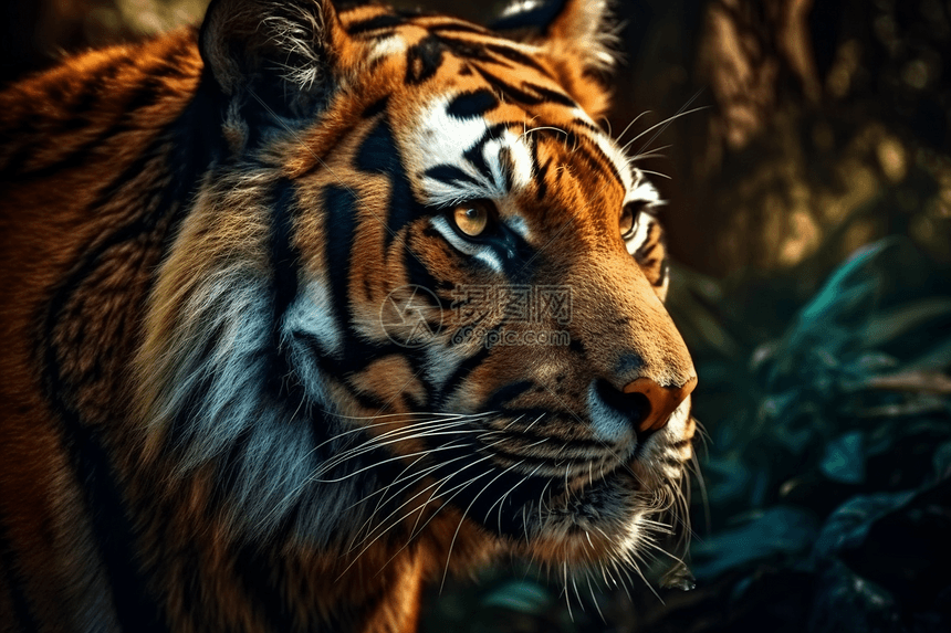 丛林里的老虎 脸部特写图片
