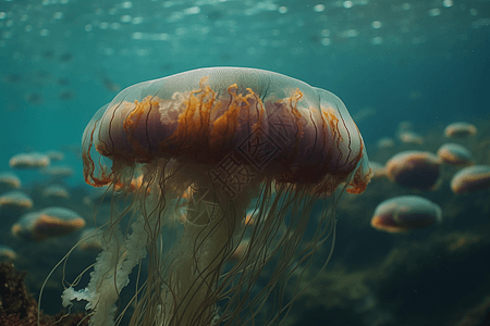 在大海里飘浮的水母图片