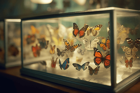 蝴蝶玻璃展品的特写镜头图片