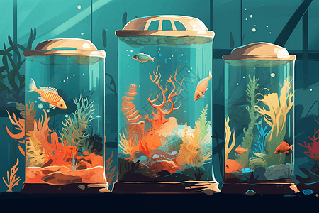 玻璃水箱海洋生物平面插图图片