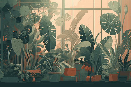 室内植物种植平面插画图片