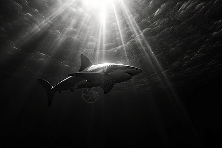 在深海中游泳的鲨鱼图片