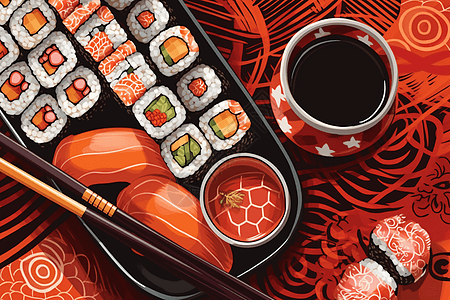 彩色的寿司拼盘背景图片