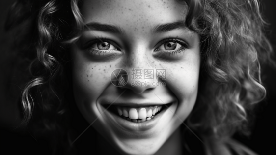 一个卷发微笑的年轻女孩图片