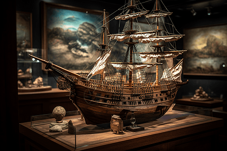 3D博物馆博物馆中的模型船背景