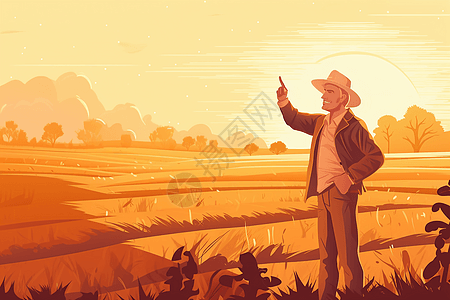 温暖明亮的太阳下田里的农民图片