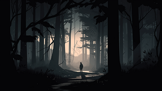 穿越黑暗森林里的探险者卡通插图图片