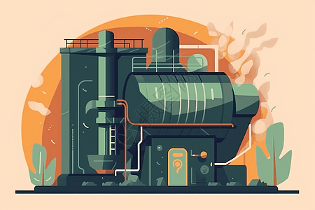 生物质锅炉的风格化插图图片