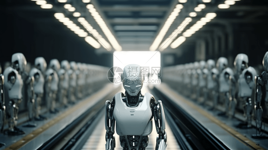 未来感的机器人生产线概念图图片