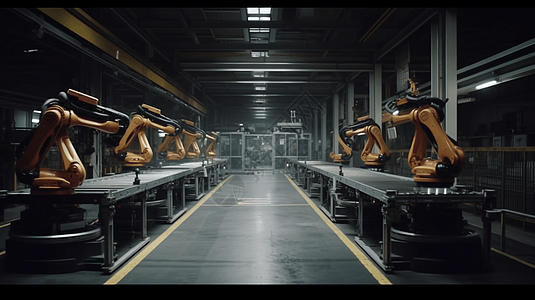 未来感的机器人生产线场景图片