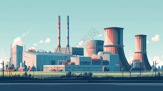 发电厂及其冷却塔的创意插图图片