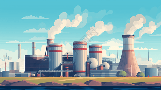 发电厂及其冷却塔的艺术插图图片